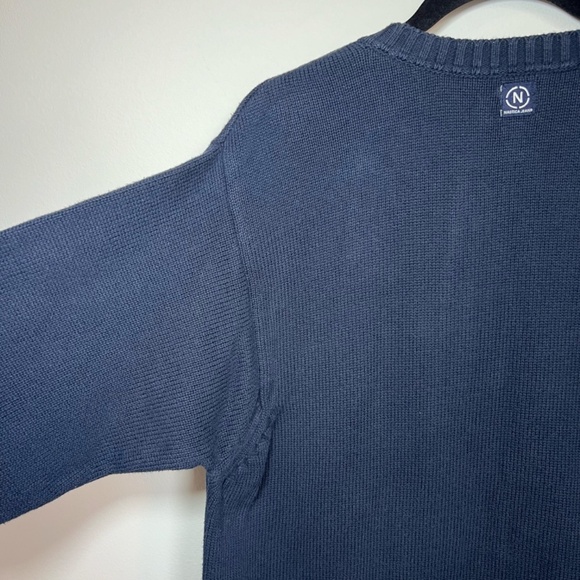 Nautica Mens Sweater Navy Blue 90s Stripe Heavy Embroidered Y2K Vintage Sz Large - Picture 8 of 11